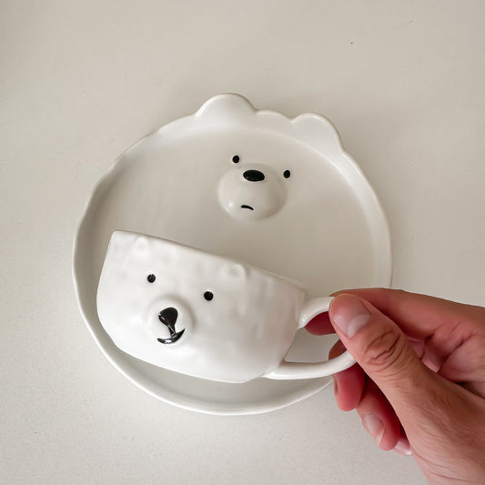 white bear plate and mug